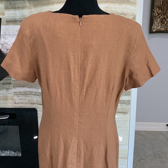 Adolfo Studio 55% Linen and 45% Rayon Tan Maxi Dress Size 12 - Picture 6 of 10